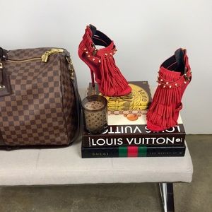 Giuseppe Zanotti Red Suede Fringe Studded Sandals